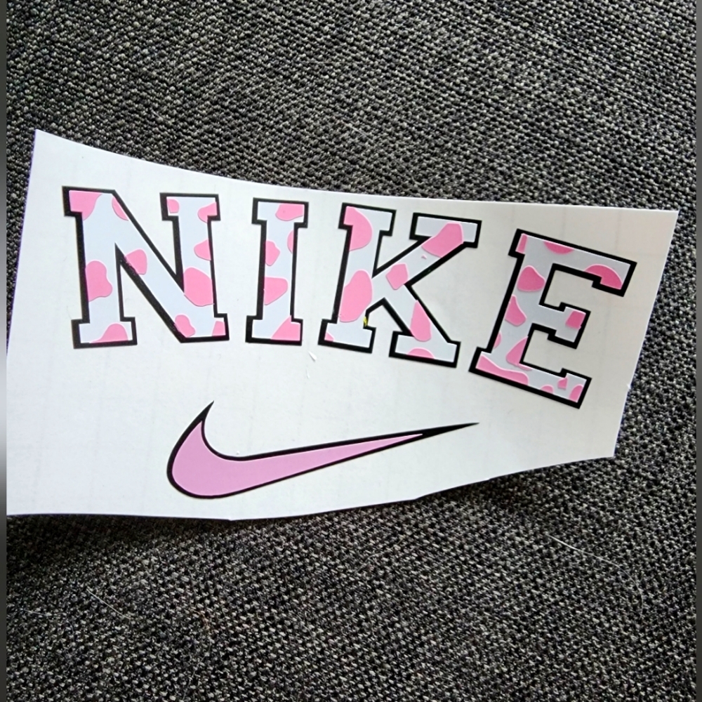 Nike Pink Barbie Core Cow Print - Durable Vinyl Sticker - Handmade